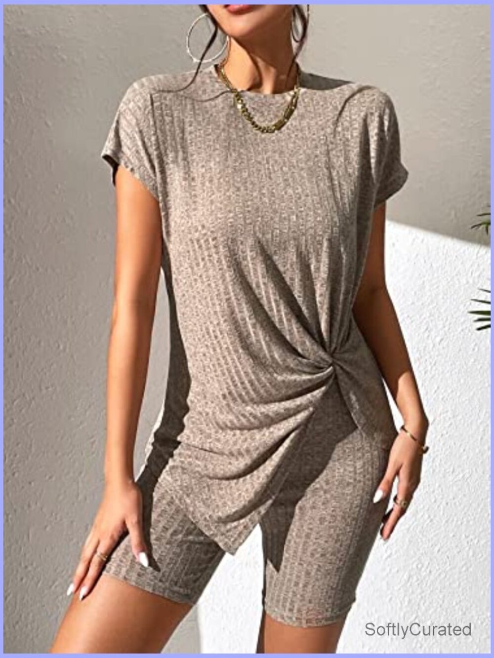 2 Piece Ribbed Twist Top and Biker Shorts Set - Picture 3 of 5